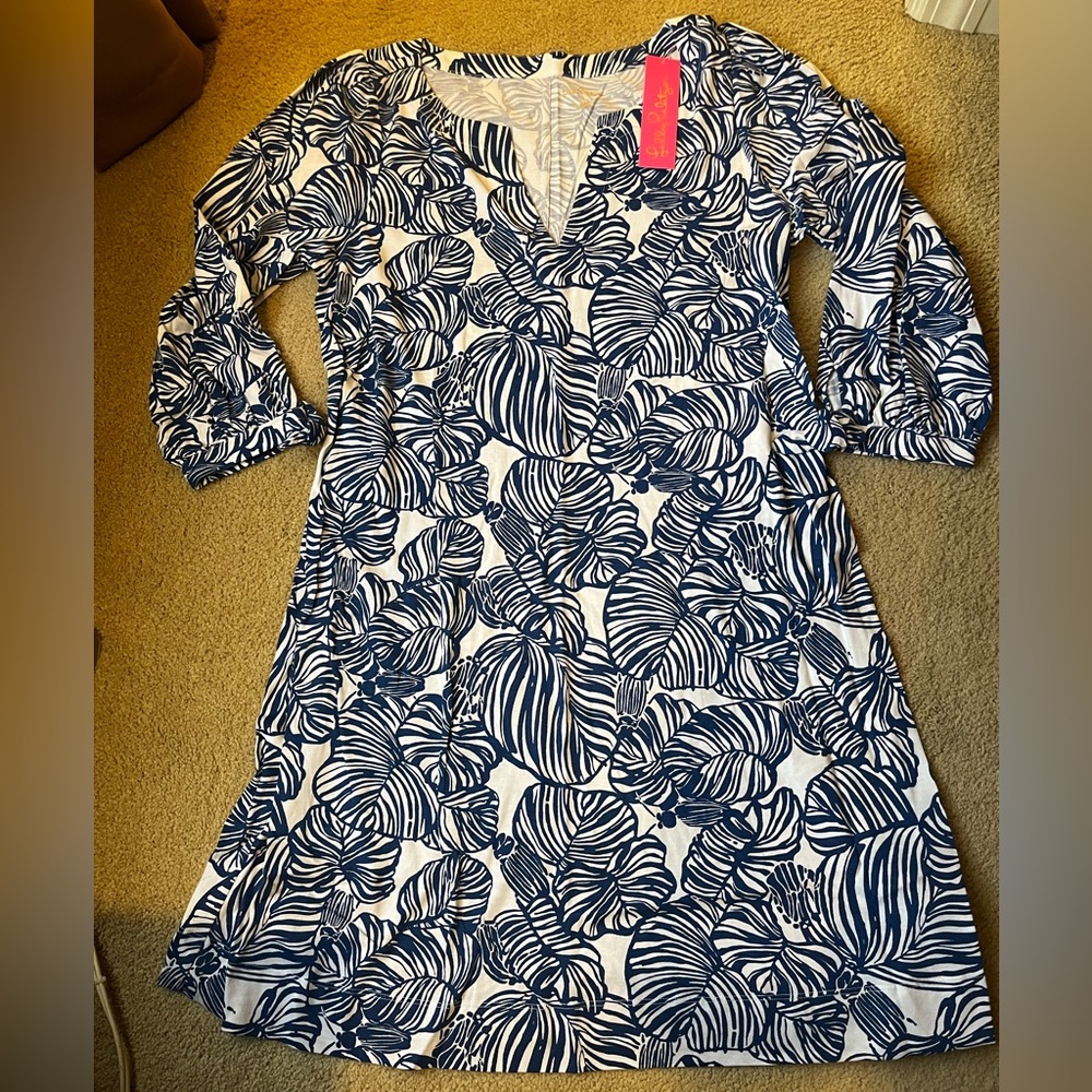 Lilly Pulitzer Cath 3/4 Sleeve Aegean Navy and White Dress